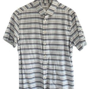 Goodfellow Mens Button Down Shirt Cotton Linen Blend Size Medium Blue Stripes